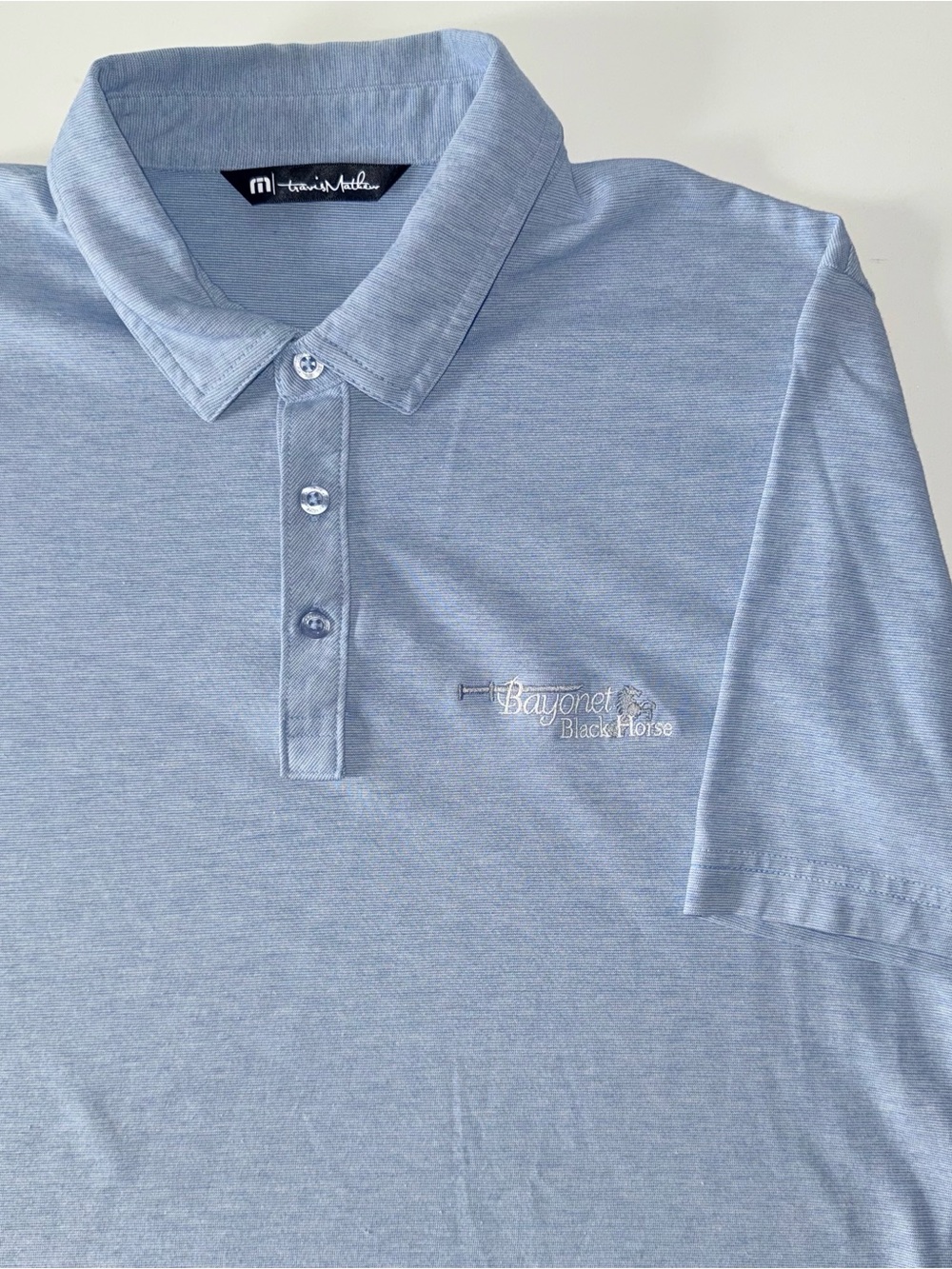 Travis Mathew Men's L Polo Shirt Blue Golf Bayonet Black Horse